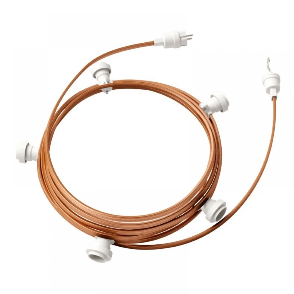 Γιρλάντα Έτοιμη Για Χρήση, 7,5m Υφασμάτινο Καλώδιο Πλακέ Ουίσκι CM22 με 5 Ντουί, Γάντζο Και Φις Creative Cables