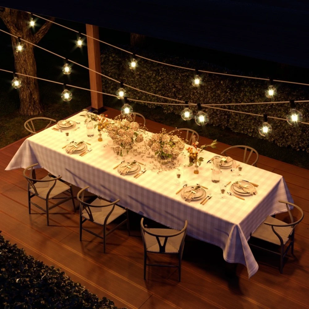 Γιρλάντα Έτοιμη Για Χρήση, 12,5m Υφασμάτινο Καλώδιο Πλακέ Σαμπανιζέ CM27 Με 10 Ντουί, Γάντζο Και Φις Creative Cables