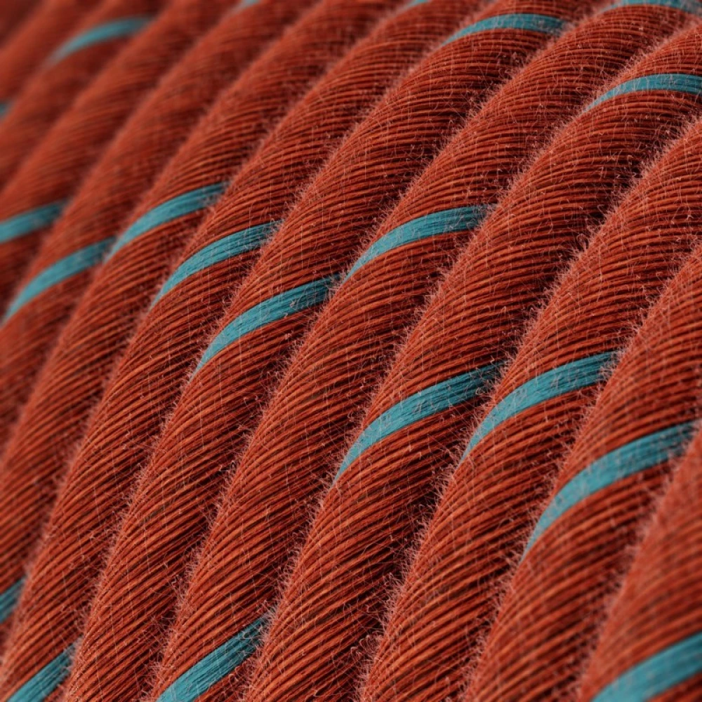 Στρόγγυλο Υφασμάτινο Καλώδιο Vertigo Βαμβάκι ERC36 Κεραμιδί με Γαλάζια Ρίγα Creative Cables