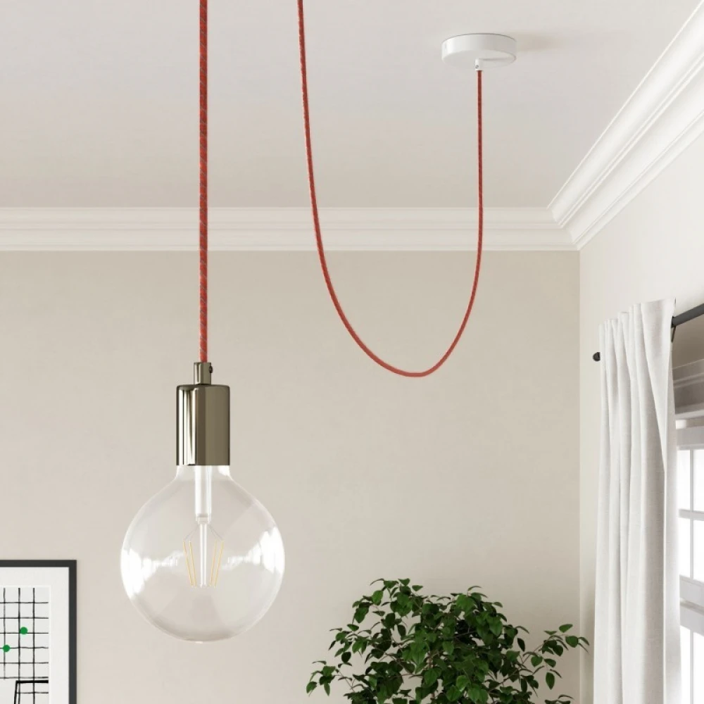 Στρόγγυλο Υφασμάτινο Καλώδιο Vertigo Βαμβάκι ERC36 Κεραμιδί με Γαλάζια Ρίγα Creative Cables