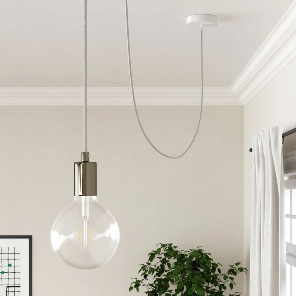 Στρόγγυλο Υφασμάτινο Καλώδιο Vertigo HD ERM46 Λευκό με Ασημί Ρίγα Creative Cables