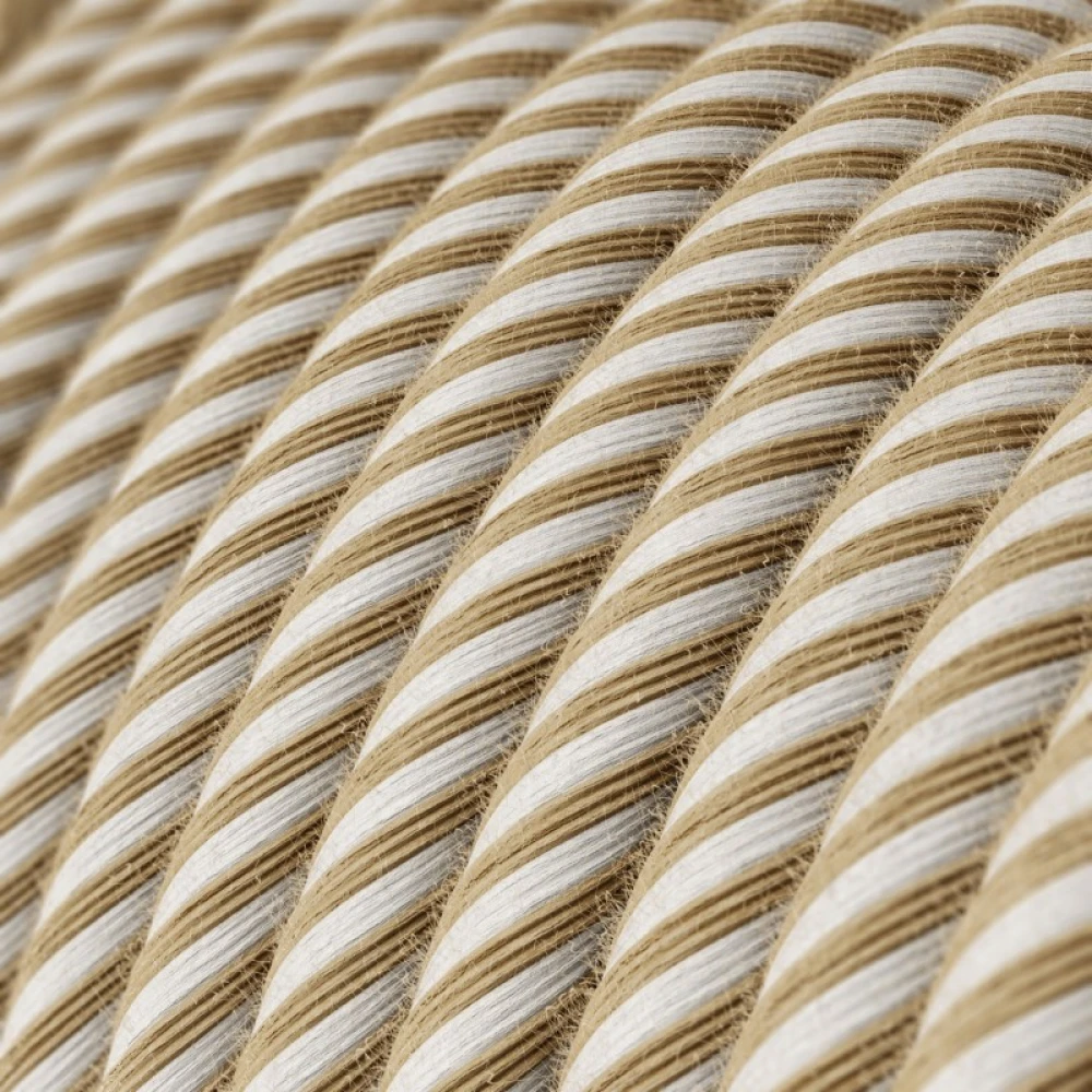 Στρόγγυλο Υφασμάτινο Καλώδιο Vertigo ERN07 Ριγέ Φυσική Τριχιά Λευκό Creative Cables