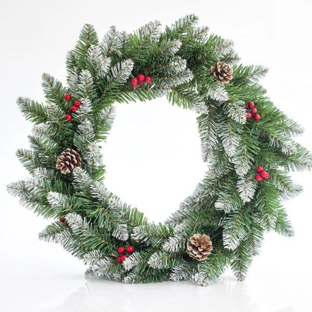Στεφάνι Χιονισμένο Με Berry Και Κουκουνάρες, 50cm - Magic Christmas