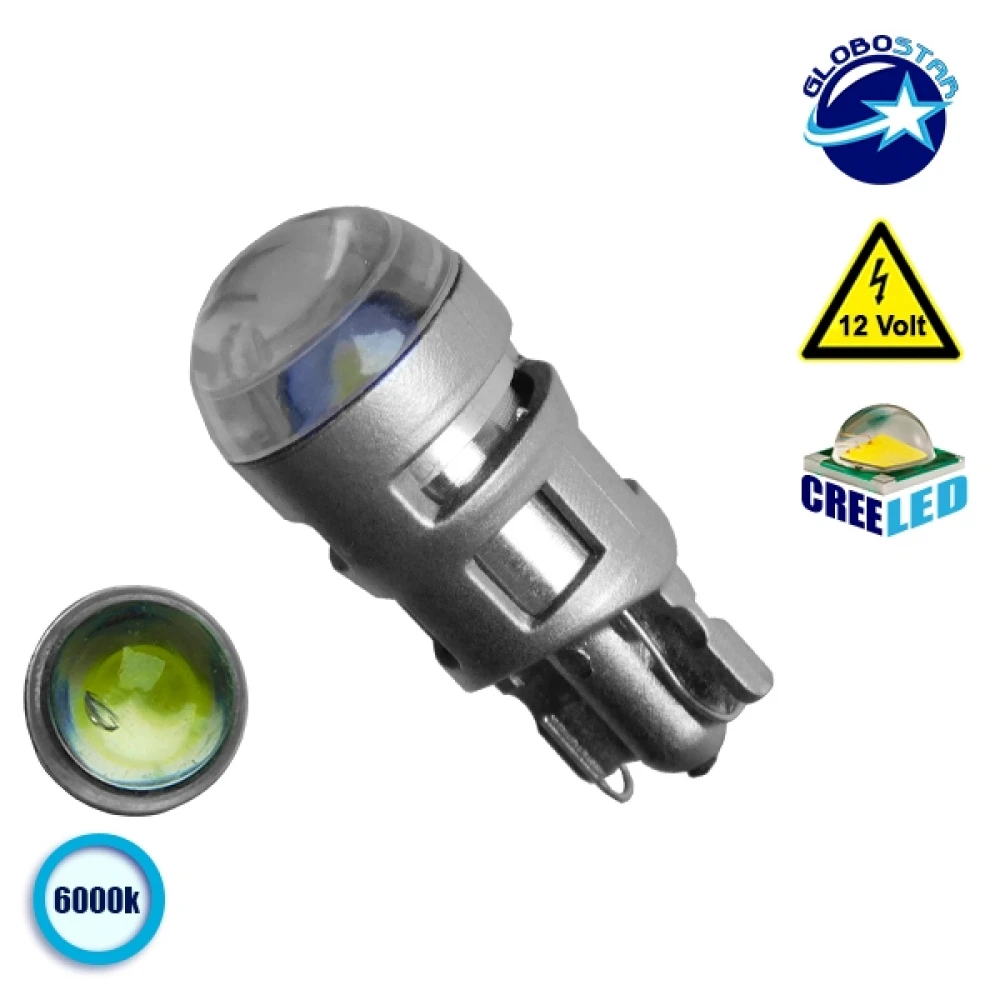 Λαμπτήρας LED T10 12v Can Bus με 1 EXPE CREE LED Νέας Τεχνολογίας Ψυχρό Λευκό 6000K GloboStar 
