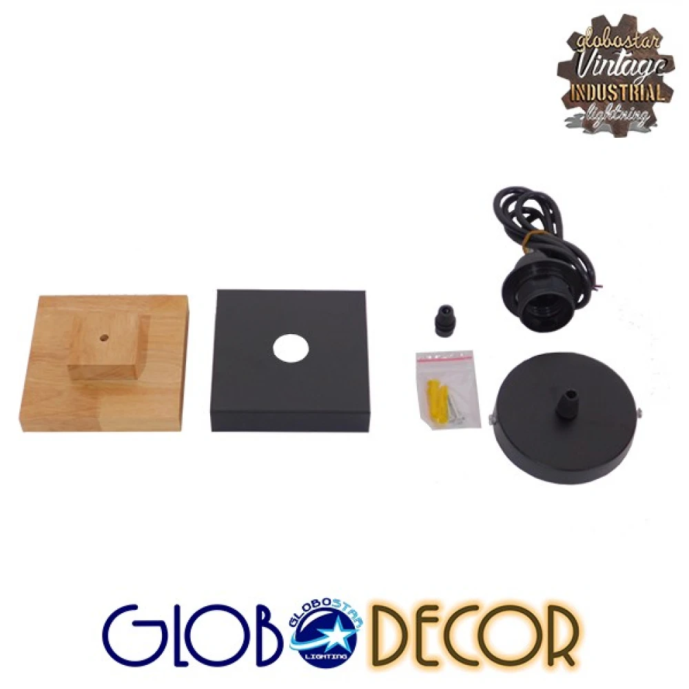 Μοντέρνο Κρεμαστό Φωτιστικό Οροφής Μονόφωτο Μαύρο Μεταλλικό με Φυσικό Ξύλο Καμπάνα Φ18 GloboStar LAOTH