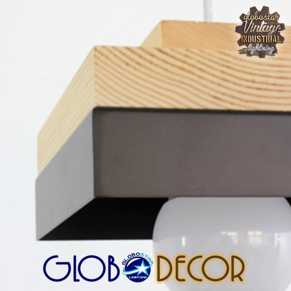 Μοντέρνο Κρεμαστό Φωτιστικό Οροφής Μονόφωτο Μαύρο Μεταλλικό με Φυσικό Ξύλο Καμπάνα Φ18 GloboStar LAOTH