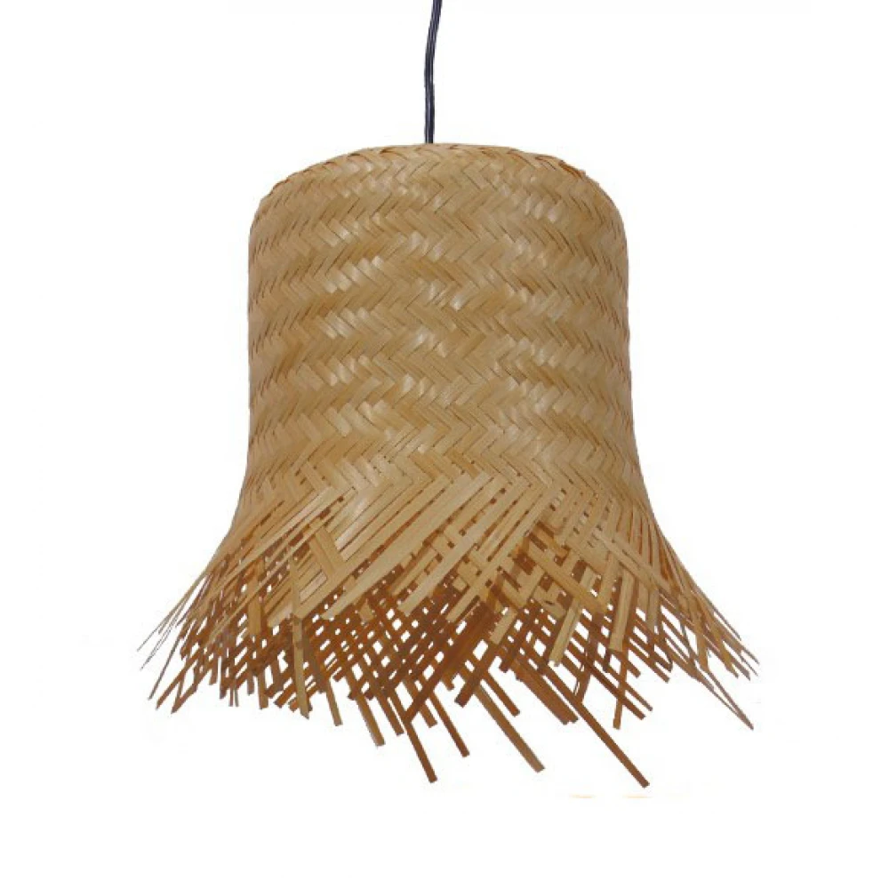 Vintage Κρεμαστό Φωτιστικό Οροφής Μονόφωτο Μπέζ Ξύλινο Rattan Φ28 GloboStar LΕΕGAR