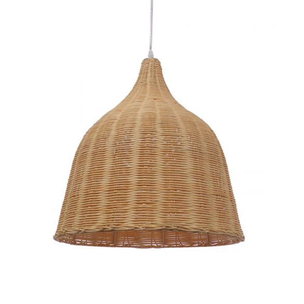 Vintage Κρεμαστό Φωτιστικό Οροφής Μονόφωτο Μπεζ Ξύλινο Rattan Φ45 GloboStar NATH
