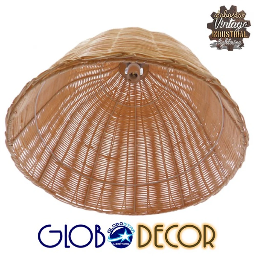 Vintage Κρεμαστό Φωτιστικό Οροφής Μονόφωτο Μπεζ Ξύλινο Rattan Φ45 GloboStar NATH