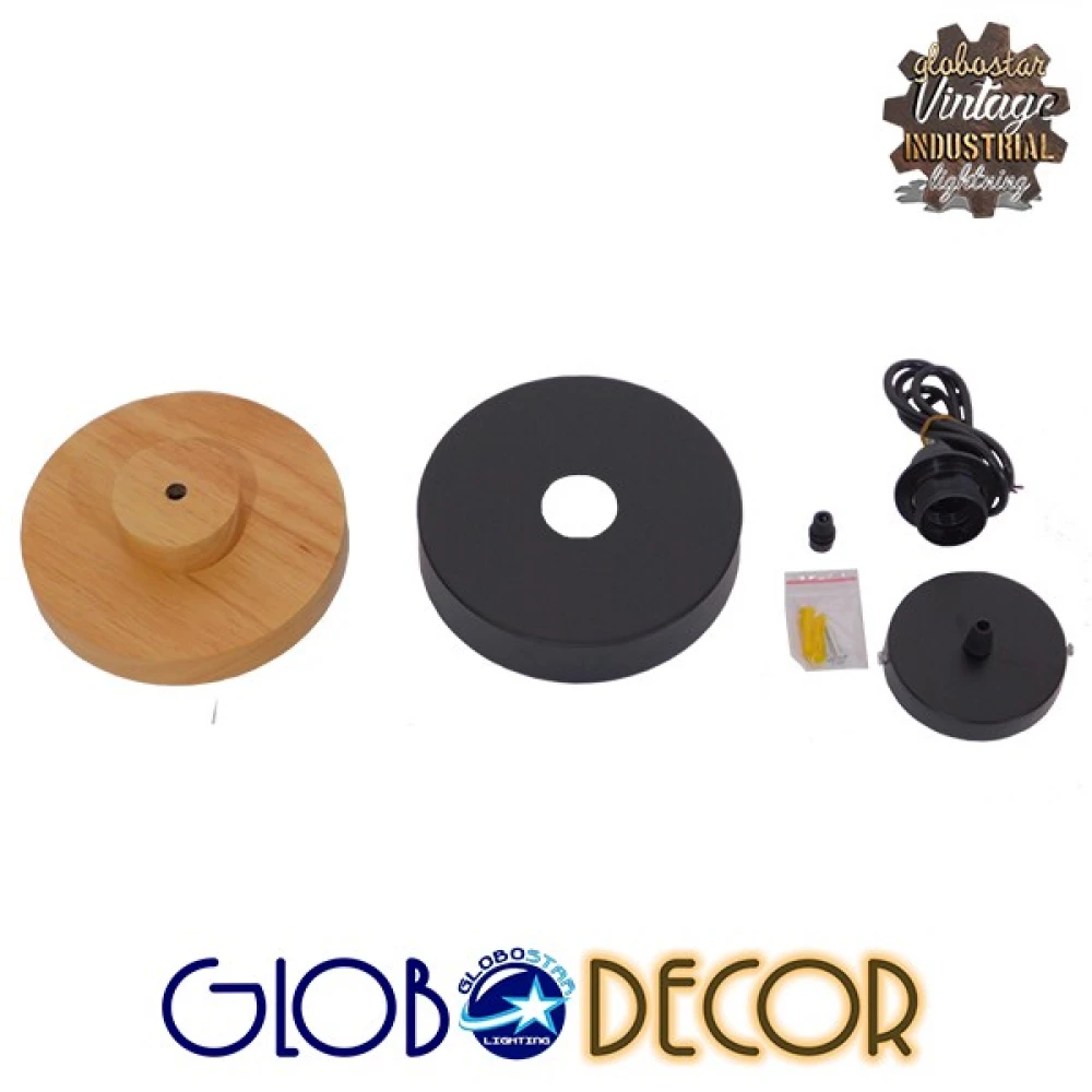 Μοντέρνο Κρεμαστό Φωτιστικό Οροφής Μονόφωτο Μαύρο Μεταλλικό με Φυσικό Ξύλο Καμπάνα Φ18 GloboStar RUHIEL