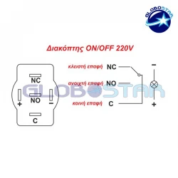 Διακοπτάκι LED ON/OFF 230 Volt DC GloboStar