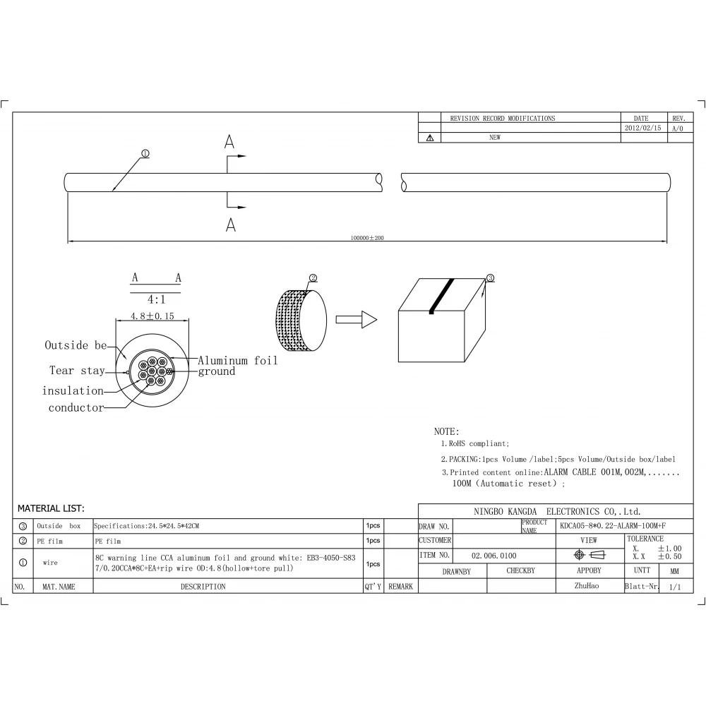 Καλώδιο Συναγερμού 8X0.22 & Φύλλο Αλουμινίου (A) HSU Top Electronic