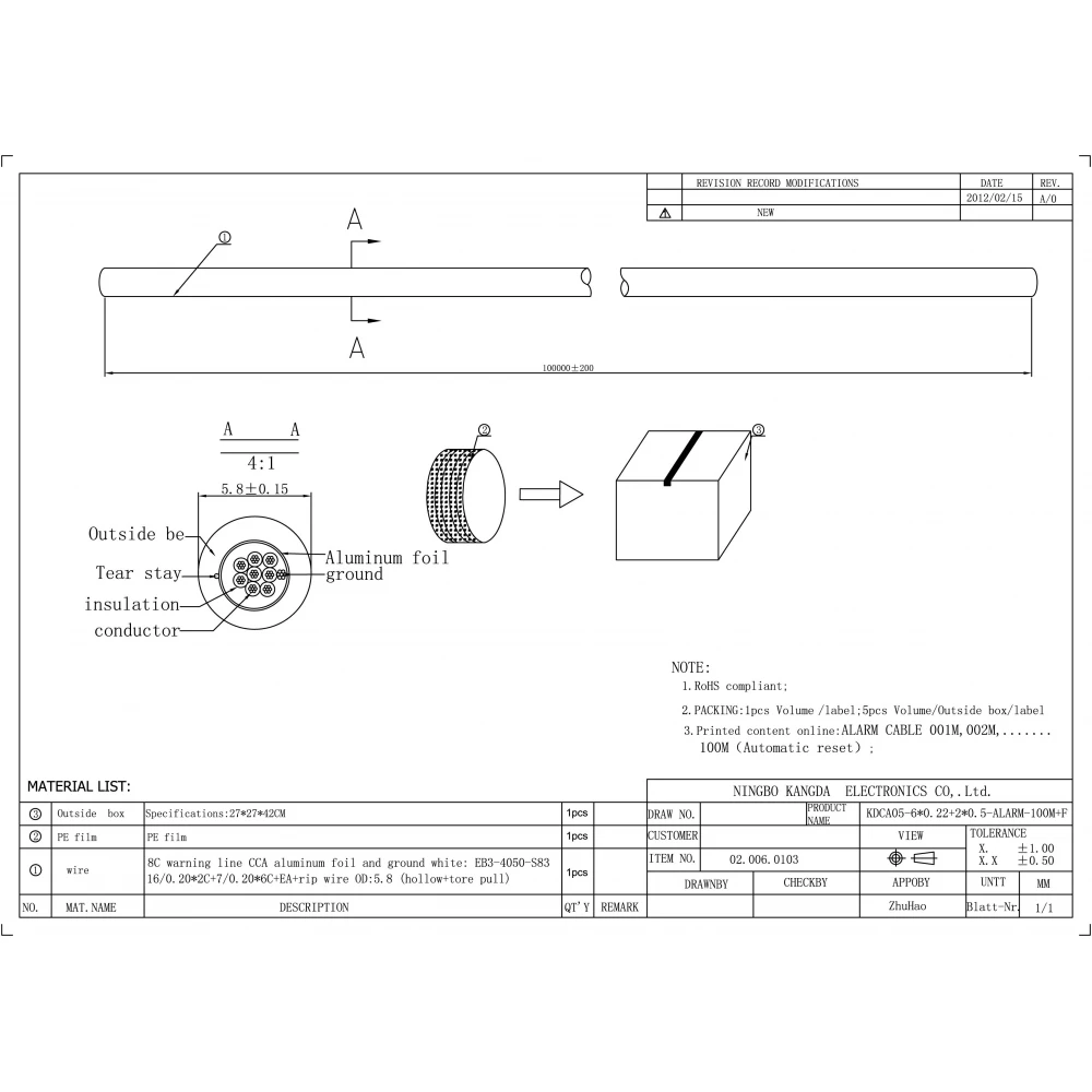 Καλώδιο Συναγερμού 6X0.22+2X0.50 & Φύλλο Αλουμινίου (A) HSU Top Electronic