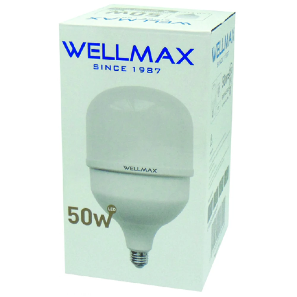 Λάμπα LED High Power E27 50W 176-264VAC 140X245 4500LM 230° 4000K Ουδέτερο Λευκό WELLMAX