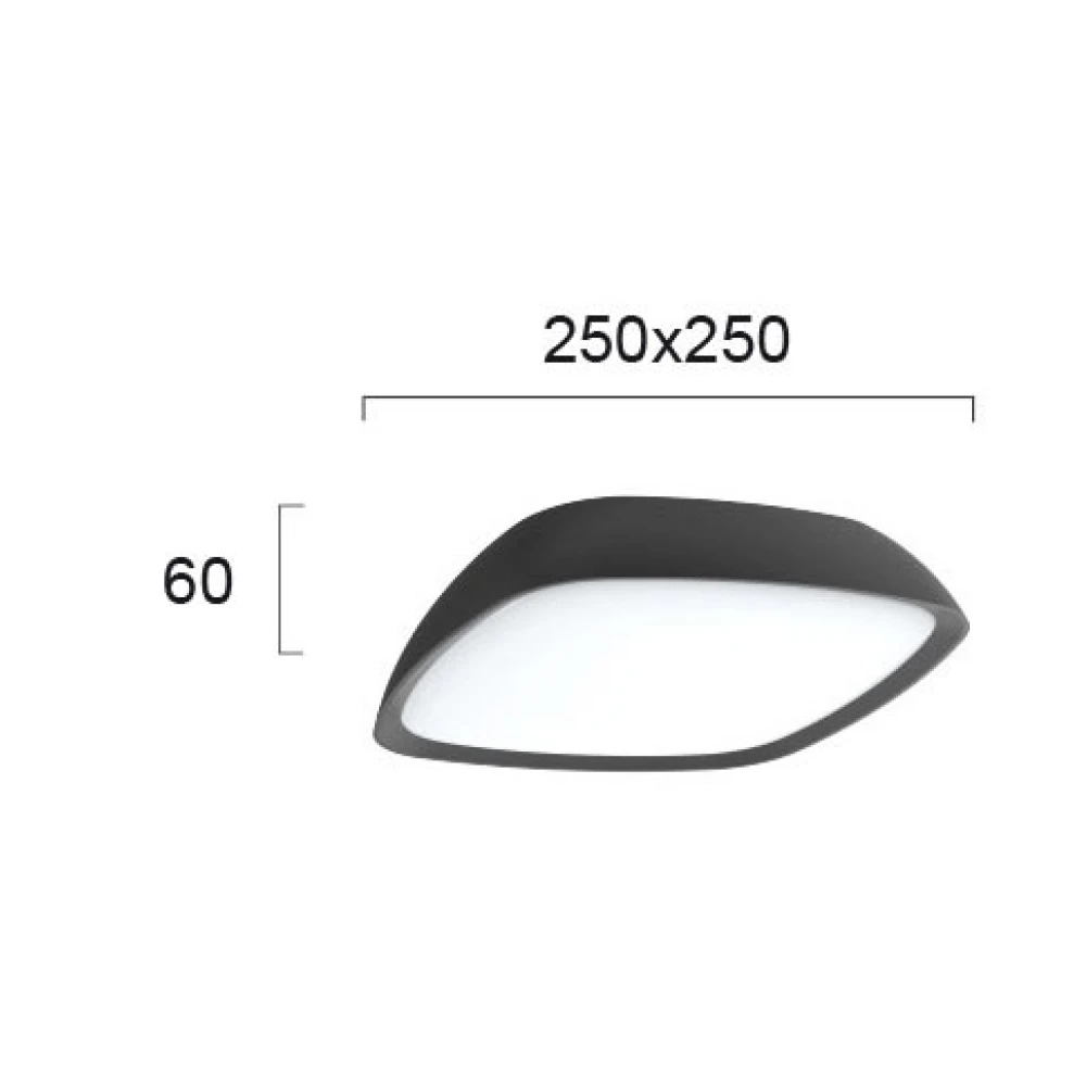 LED Πλαφονιέρα Αλουμινίου Σε Ανθρακί Με σκιάδιο από PC, IP65 20W 1196Lm 3000K, Cosmo VIOKEF