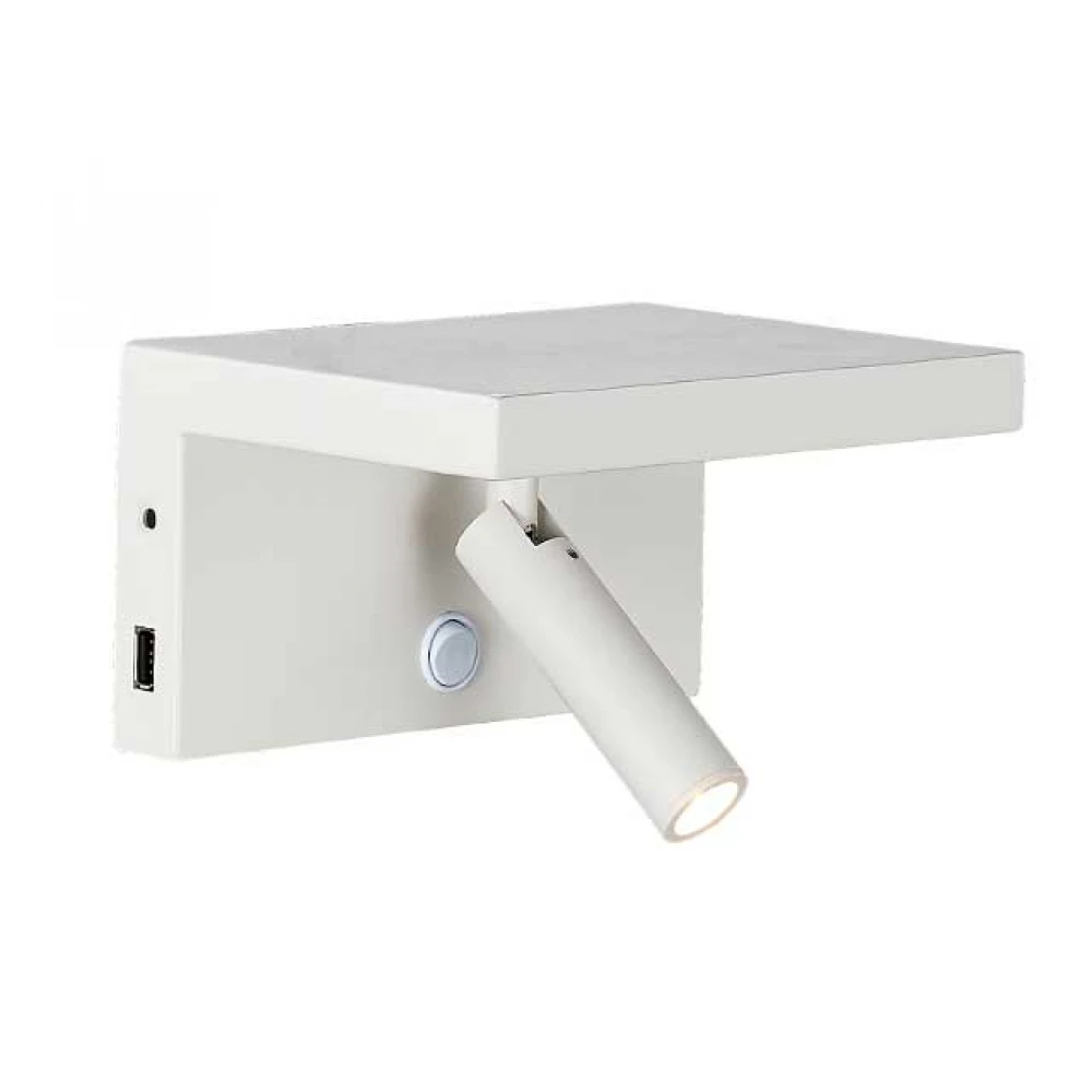 LED Απλίκα Αλουμινίου Σε Λευκό Με Θύρα Φόρτισης USB 3W 240Lm 3000K, HOP ON LUCIDO