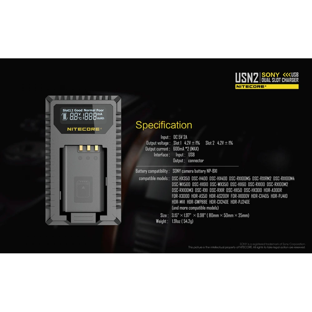 Φορτιστής NITECORE USN2 για SONY