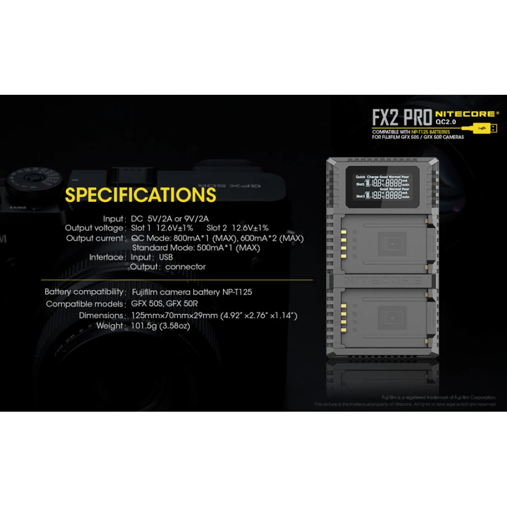 Φορτιστής NITECORE FX2 Για Fujifilm NP-T125