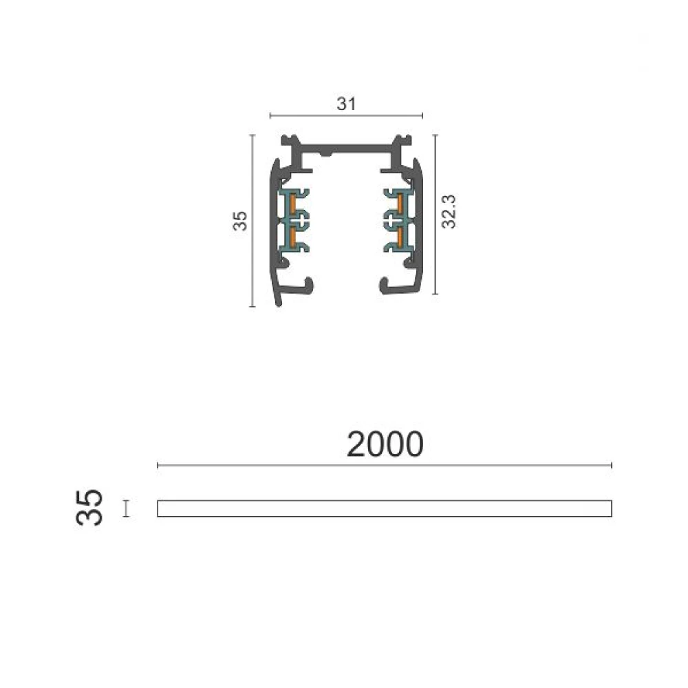 Τριφασική Ράγα Οροφής 4 Καλωδίων 2 Μέτρα Μαύρο Spotlight