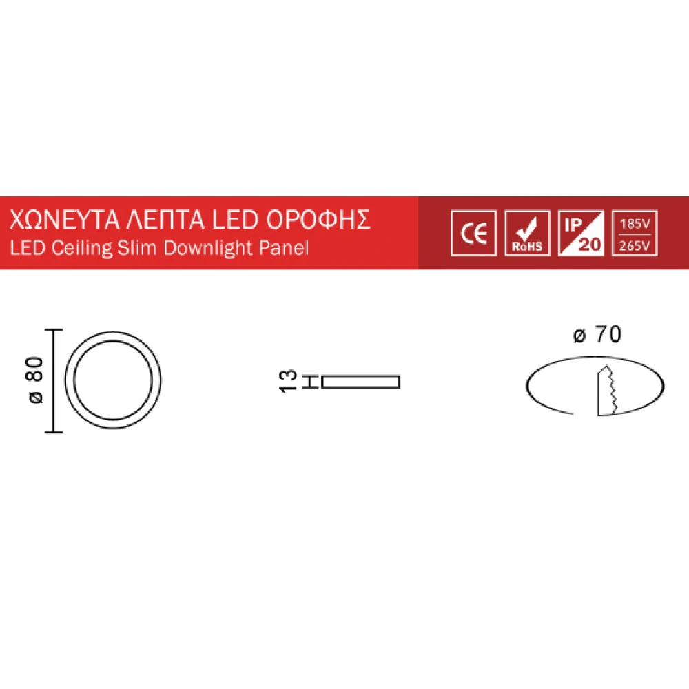 Στρογγυλό LED Panel Slim Downlight 3W SMD Ουδέτερο Λευκό 4000Κ Λευκό Σώμα SpotLight