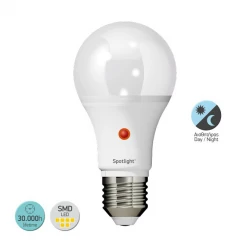 LED SMD Λάμπα E27 A60 10W Με Αισθητήρα Ημέρας-Νύχτας Από Πλαστικό 300° 230V Θερμό 3000K Spotlight