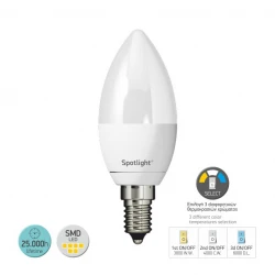 SMART LED SMD Λάμπα Από Πλαστικό E14 C37 Κερί 5W 270° 230V Με 3 Επίπεδα Χρωματισμού Spotlight
