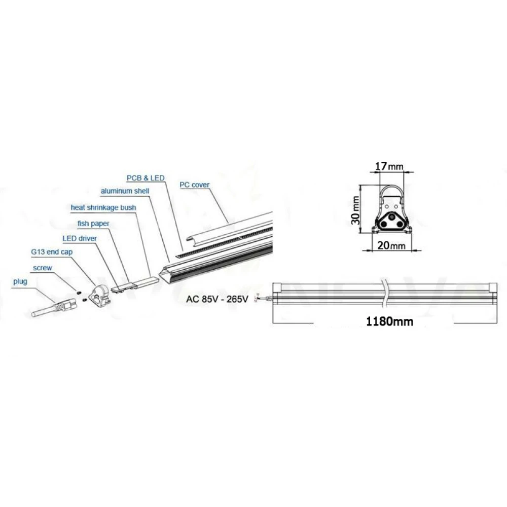 LED T5  Έτοιμο Φωτιστικό Ρεύματος 18W 120cm 220V Spotlight