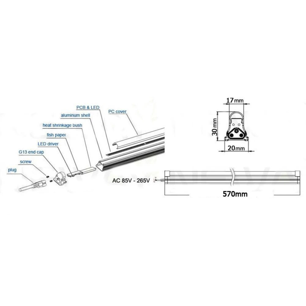 LED T5  Έτοιμο Φωτιστικό Ρεύματος 7W 60cm 220V Spotlight