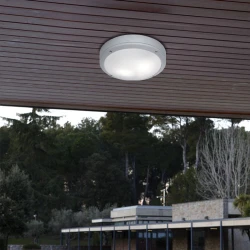 Εξωτερική Στρογγυλή Πλαφονιέρα Αλουμινίου Με Σκιάδιο PC D:275 2XE27 Σε Ασημί Χρώμα LEROS VIOKEF