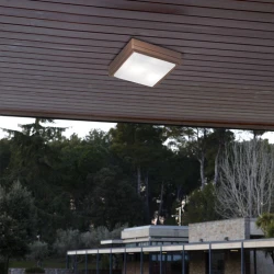 Εξωτερική Τετράγωνη Πλαφονιέρα Αλουμινίου Με Σκιάδιο PC L:270x270 2XE27 Σε Καφέ Χρώμα LEROS VIOKEF