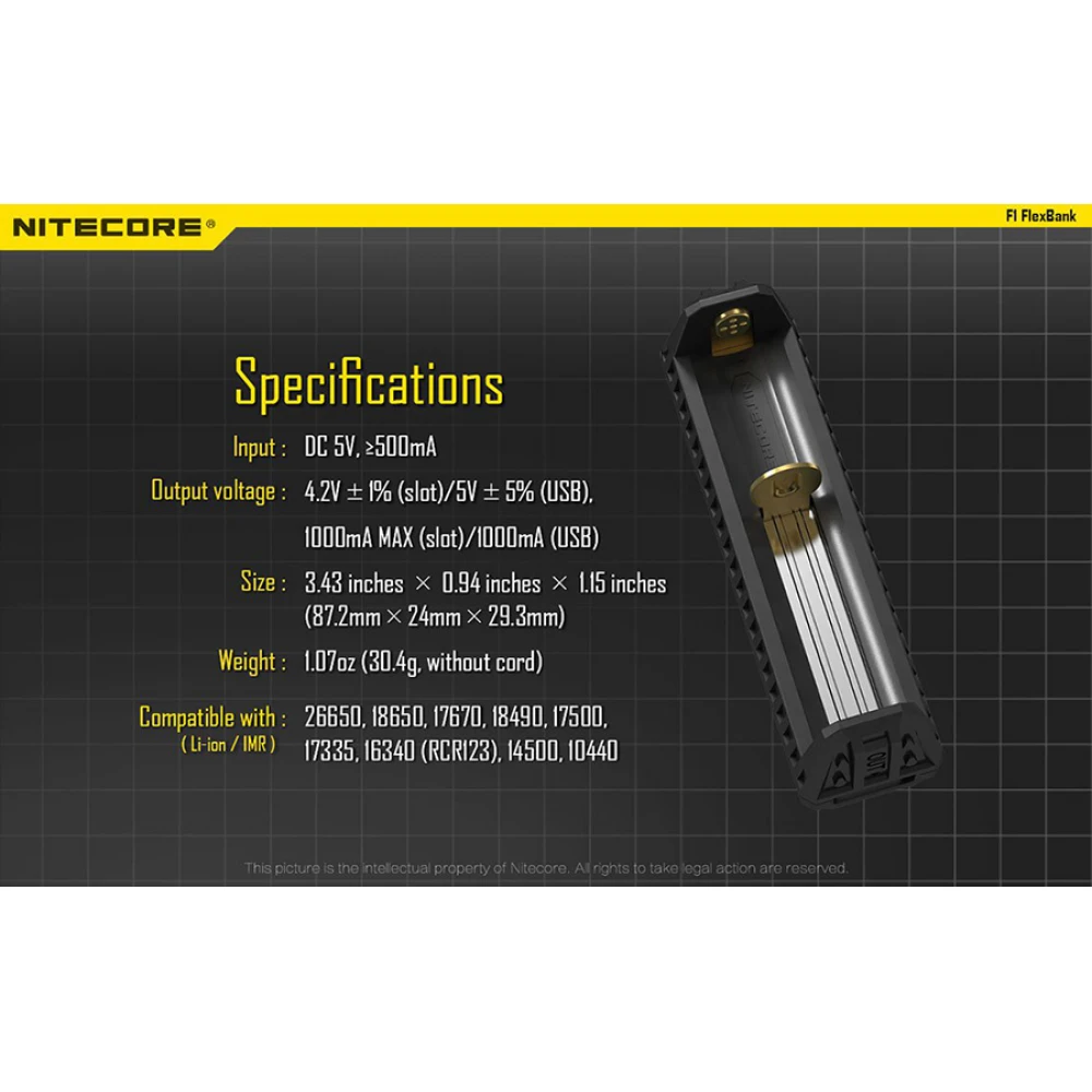 Φορτιστής NITECORE F1, μίας θέσης + flex bank
