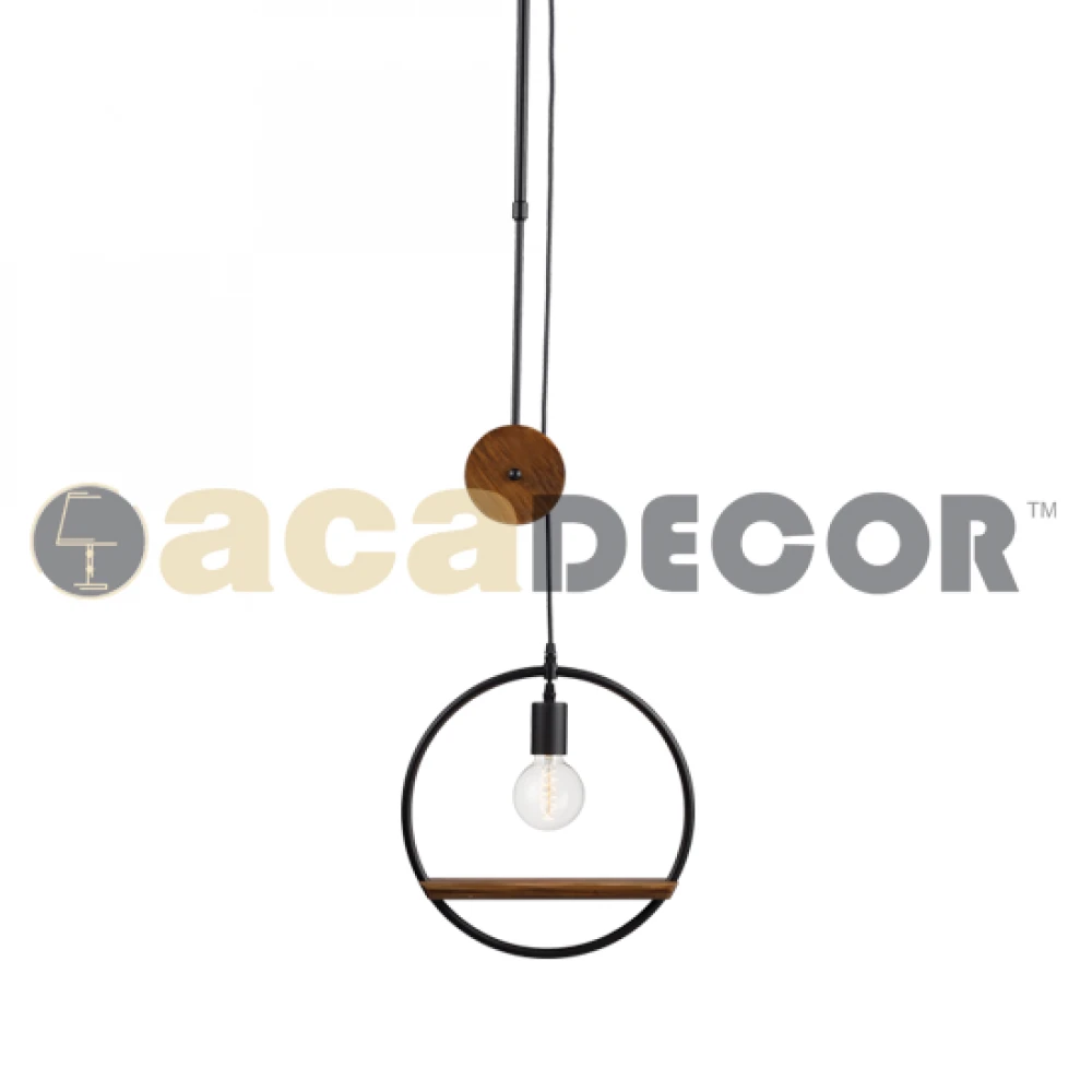 Vintage Κρεμαστό Φωτιστικό Από Μέταλλο Και Ξύλο Σε Δύο Μεγέθη 1xE27 ACA