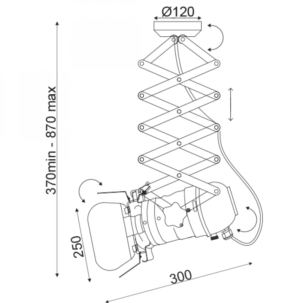 Μεταλλικό Φωτιστικό Οροφής Με Πτυσσόμενους Βραχίονες E27 Μαύρο Aca