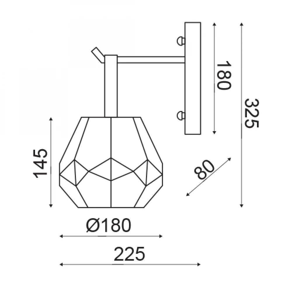 Γυάλινο Επίτοιχο Φωτιστικό Πολυγωνικό Σε Κεχριμπαρί-Ορειχάλκινο Χρώμα E27 Aca