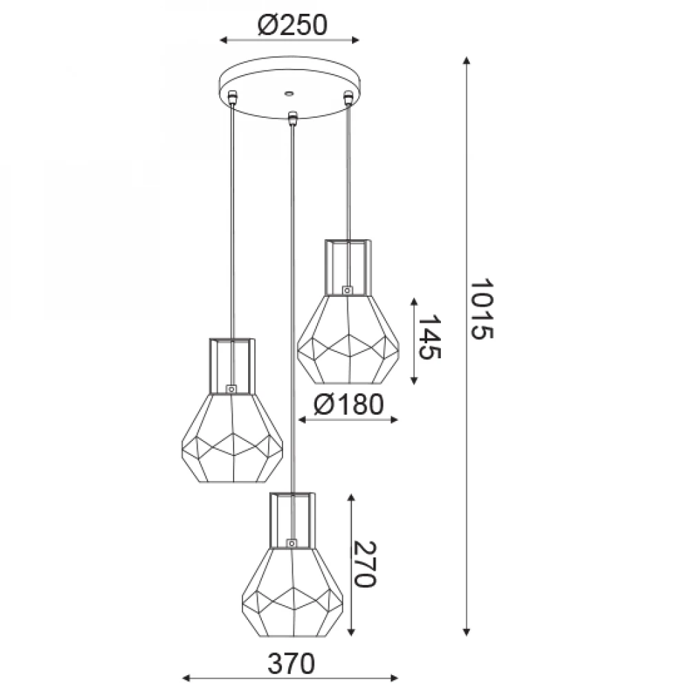 Γυάλινο Φωτιστικό Οροφής Πολυγωνικό 3xE27 Aca