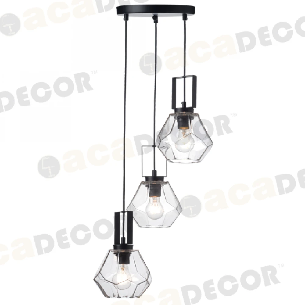 Γυάλινο Φωτιστικό Οροφής Πολυγωνικό 3xE27 Aca