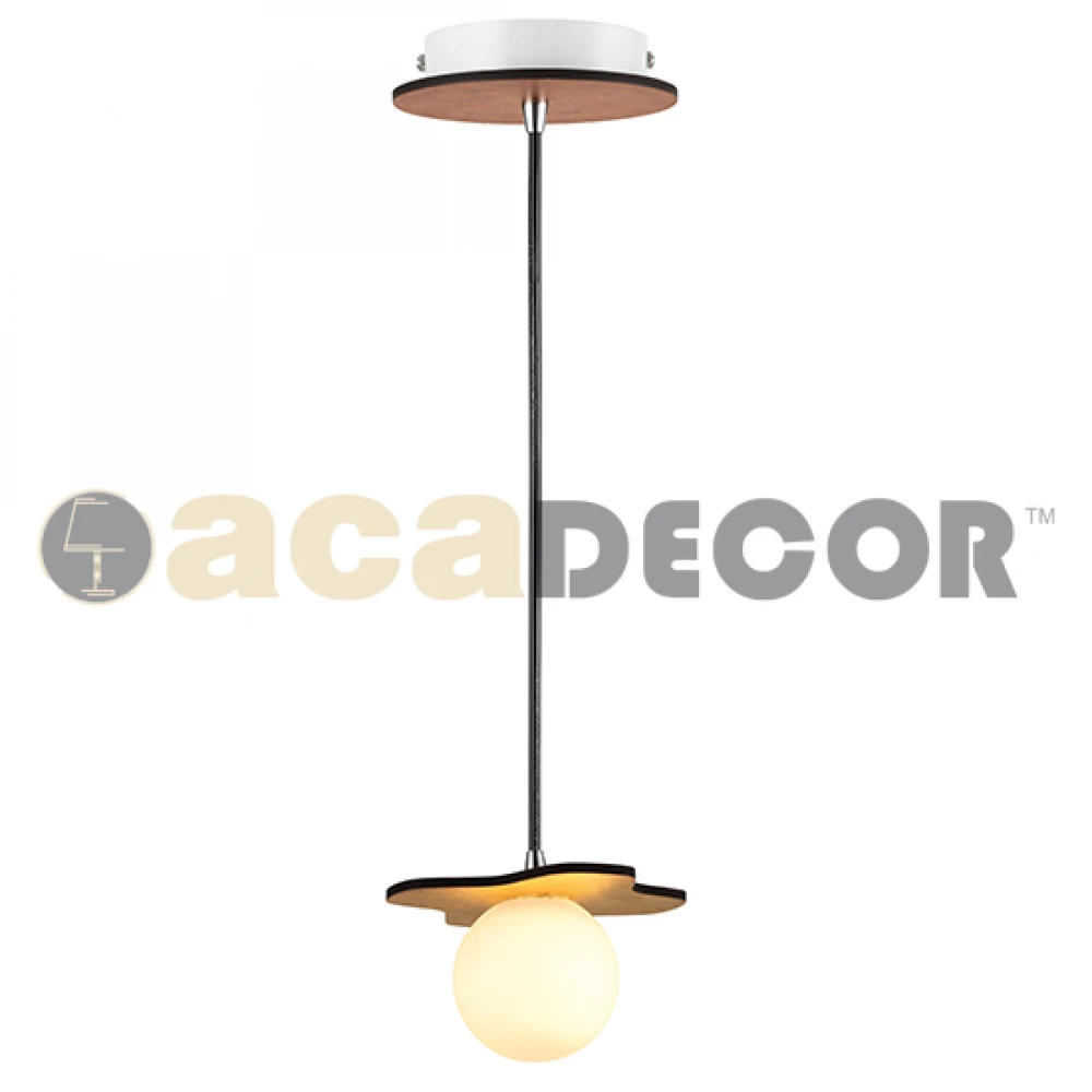Ξύλινο Κρεμαστό Φωτιστικό Με Γυάλινη Μπάλα Σε Δύο Χρώματα 1xG9 ACA