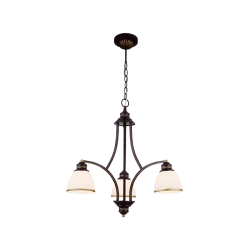 Κρεμαστό Φωτιστικό Με Λευκά Γυαλιά Και Ανάρτηση Καφέ Με Χρυσές Λεπτομέρειες 3xE27 Clair VIOKEF