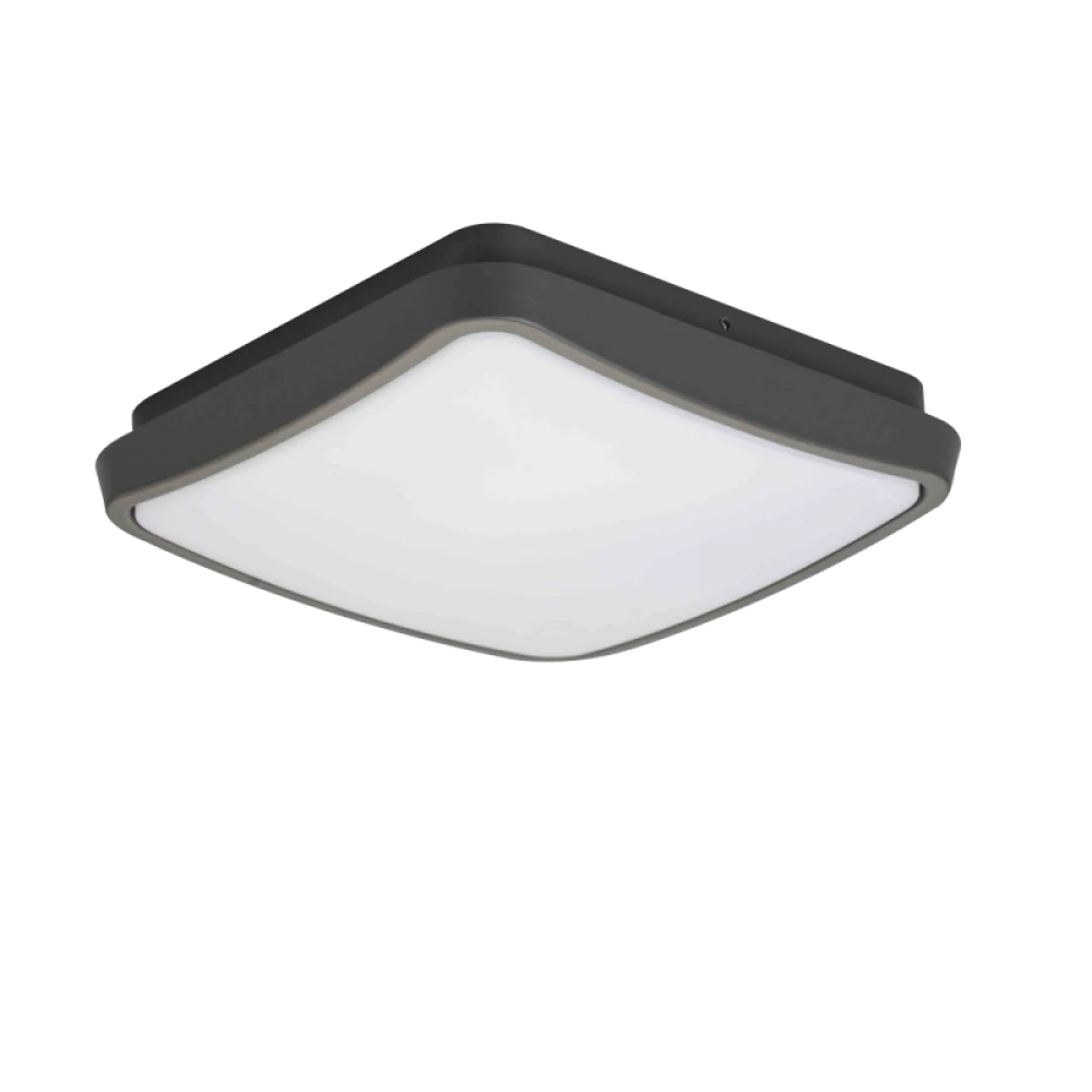 LED Εξωτερική Πλαφονιέρα 10W Τετράγωνη Αλουμινίου Ανθρακί Με PC Σκιάδιο IP54 TIBUOK VIOKEF