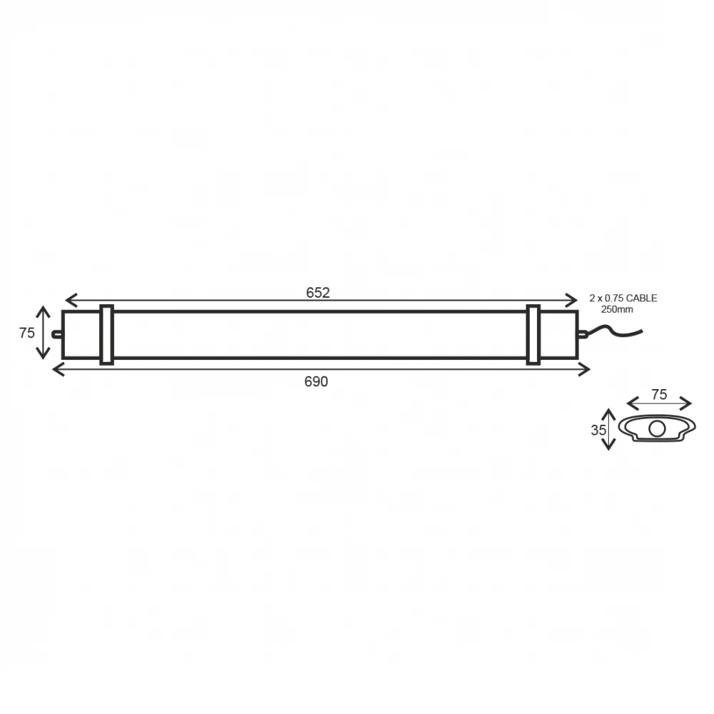 LED Γραμμικό Στεγανό Φωτιστικό Λευκό 69cm 30W IP66 120° 6000K Ψυχρό λευκό TETE Aca