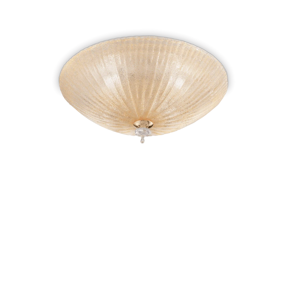 Πλαφονιέρα Τετράφωτη Γυάλινη Σε Κεχριμπάρι-Χρυσό Χρώμα Ø 50 4x E27 max 60W SHELL PL4 IDEAL LUX