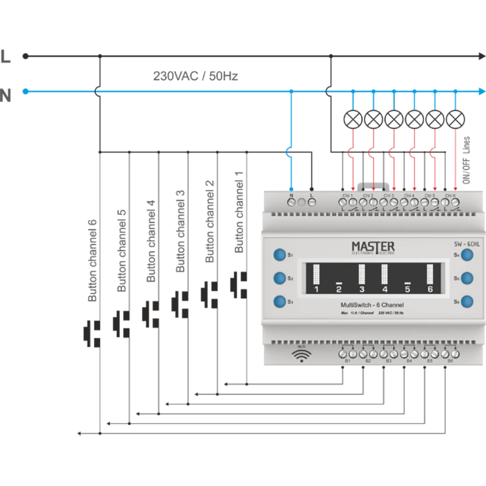Διακόπτης Ράγας 6 Καναλιών 6x 8A SW-6 CHL Master
