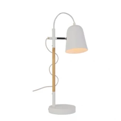 Μεταλλικό Επιτραπέζιο Φωτιστικό Με Λεπτομέρεια Σε Ξυλο Σε Λευκό Χρώμα EDDIE 1xE14 VIOKEF