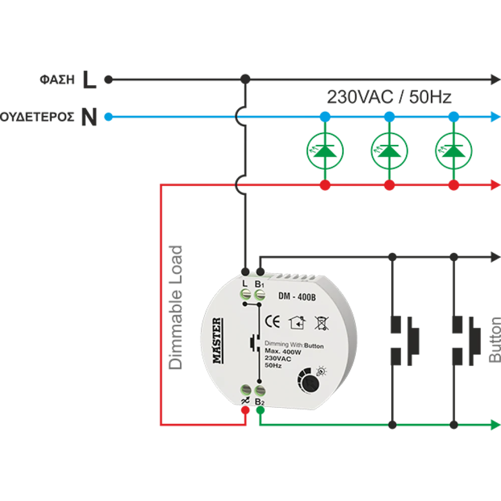 DIMMER ΚΥΤΙΟΥ 400W LED (ΤΗΛΕΧΕΙΡΙΣΜΟΣ BUTTON) DM-400B