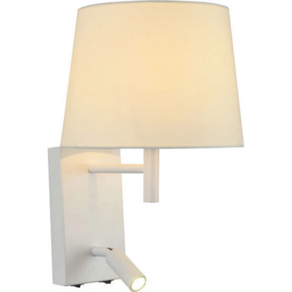 Απλίκα Μεταλλική Με Υφασμάτινο Λευκό Καπέλο Και LED Φωτάκι 3W 1x E27 ACA DECOR