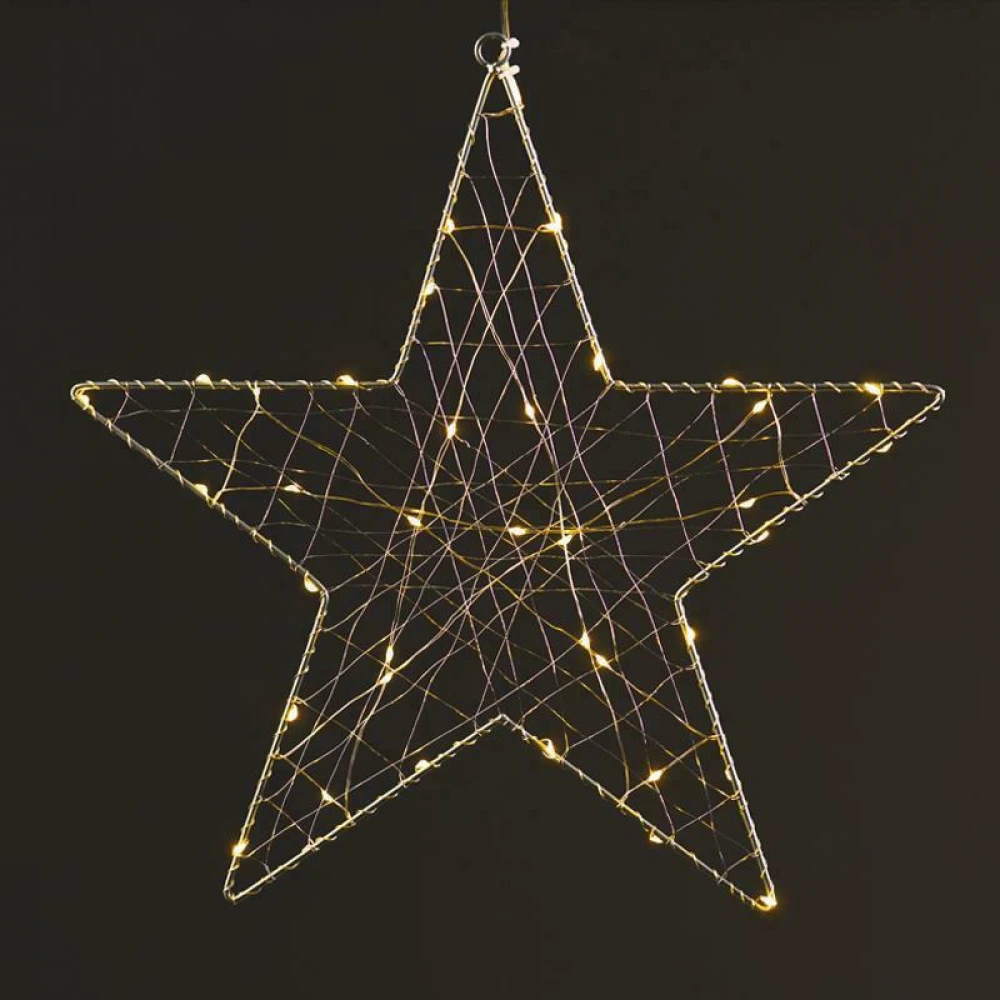 Χριστουγεννιάτικο Κρεμαστό Αστέρι Κρεμαστό 28x26.5x28εκ.Με 40 Μini Led Λαμπάκια Και Καλώδιο Χαλκού Διάφανο IP44 Θερμό Λευκό - ACA