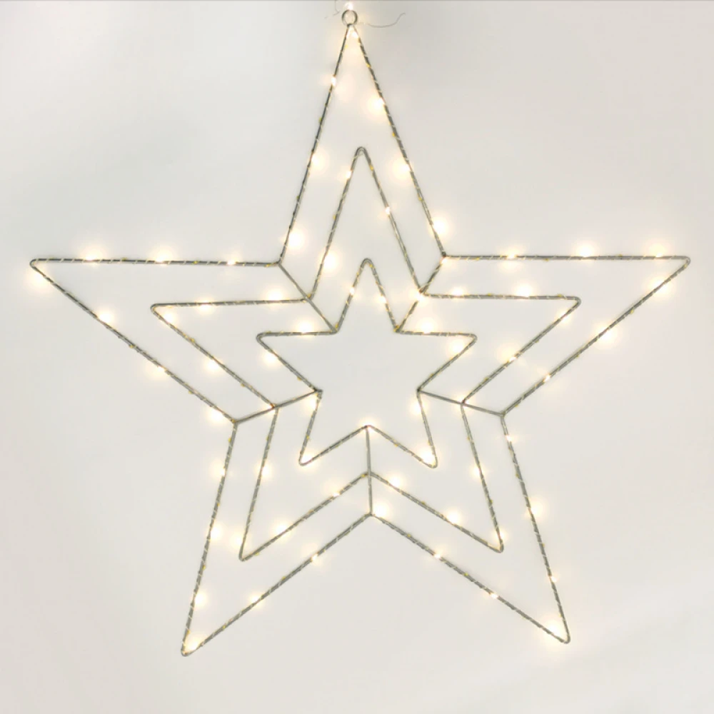 Χριστουγεννιάτικο Κρεμαστό Αστέρι Φωτιζόμενο 300x65.5εκ.Με 70 Μini Led Λαμπάκια,Θερμό Λευκό, Με Ασημί Καλώδια IP44- ACA
