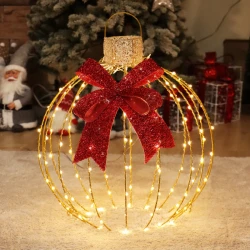 3D Glitter Χριστουγεννιάτικη Μπάλα Λευκή Ύψους 60εκ. Με 128 Λαμπάκια LED Θερμό Λευκό Flash Με Χρυσό Καλώδιο- ACA