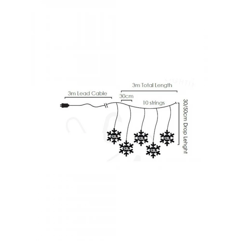 Χριστουγεννιάτικα 120 CW Led Λαμπάκια Βροχή Snowflake Icicle 30/50+300cm IP44 - ACA
