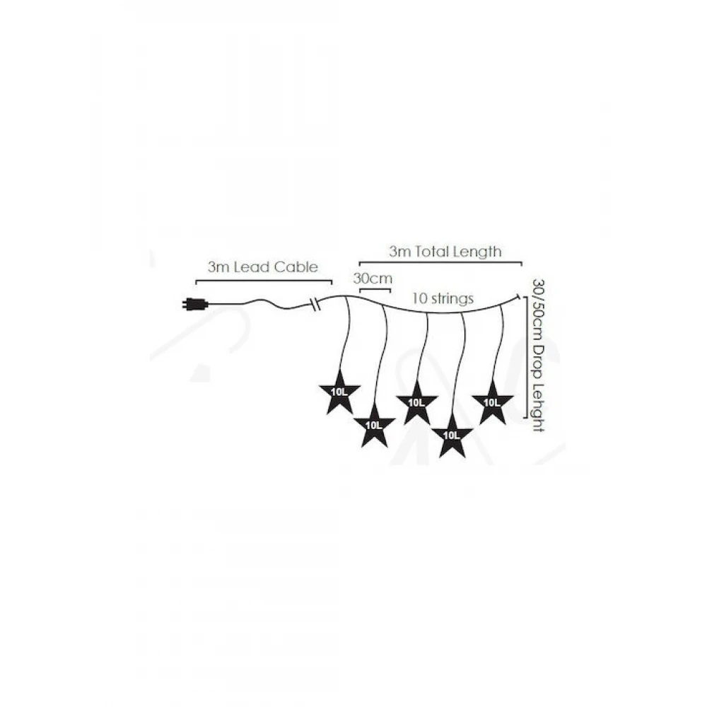 Χριστουγεννιάτικα 100 CW Led Λαμπάκια Βροχή Star Icicle 30/50+300cm IP44 - ACA